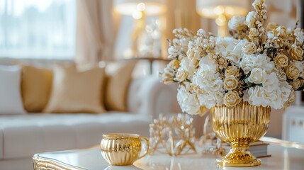 Fototapeta premium Luxurious gold accents in an elegant home interior.