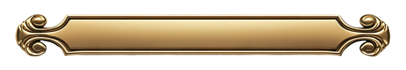 Golden nameplate with vintage design, isolated on transparent cutout background