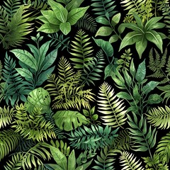 Lush Tropical Rainforest Seamless Pattern: A Vibrant Tapestry of Green Foliage