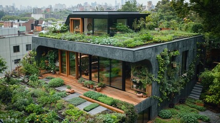 Obraz premium Green Oasis: Urban Rooftop Garden House