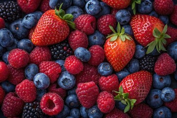 Freshly picked berries create a vibrant medley of colors and flavors in a lovely rustic setting