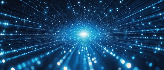 Naklejka premium Abstract blue digital data stream background with glowing light and perspective view for technology concept and network connection