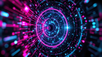 Obraz premium A vibrant digital tunnel with a kaleidoscope of colors representing cybersecurity concepts such as encryption, virtual networks, and Kubernetes container orchestration.