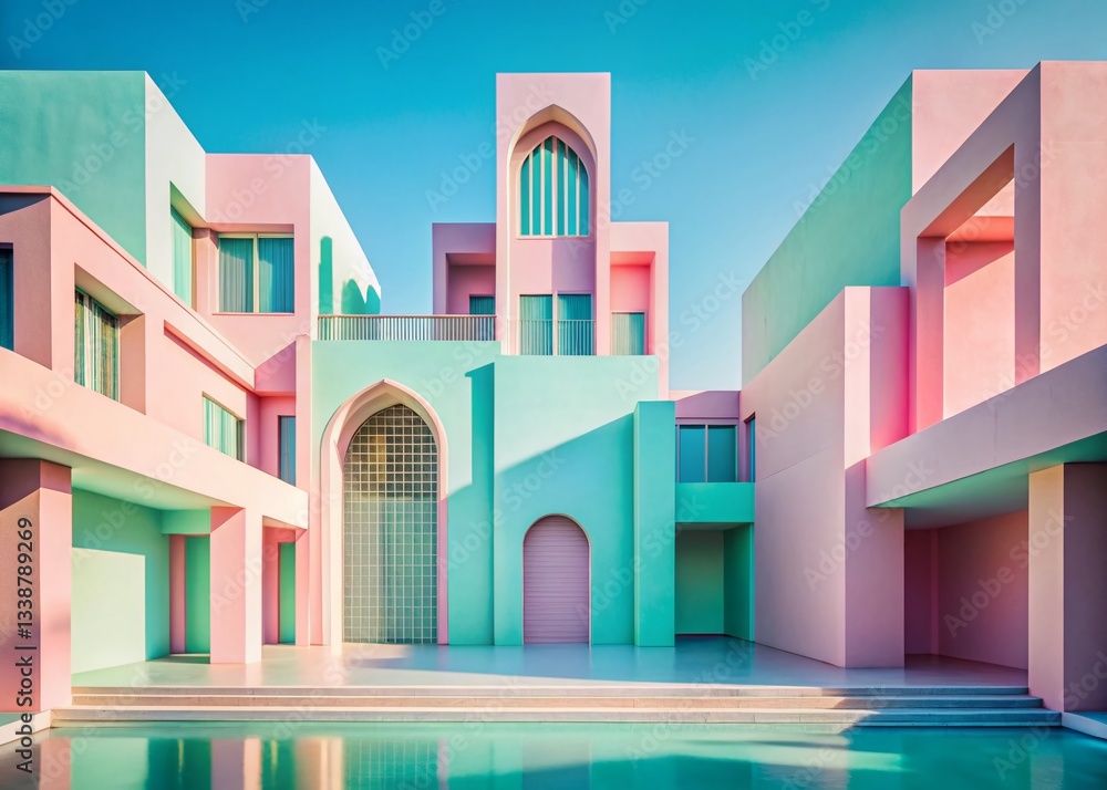 Poster soft pastel drop texture with delicate geometric pattern - abstract architectural background