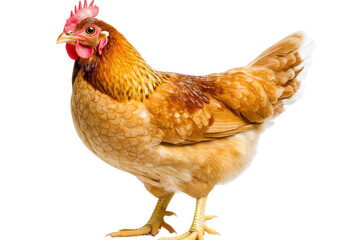 Fototapeta premium Vibrant hen standing proudly on a white background