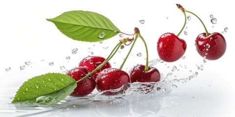Red cherries isolated on transparent background