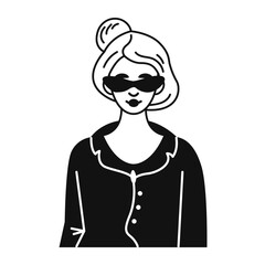 A young stylish girl with glasses. Vector black and white linear doodle illustration