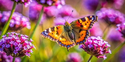 Obraz premium Small Tortoiseshell Butterfly on Verbena, Cornwall, UK - September