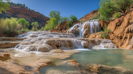 Stunning cascading waterfall in a desert canyon