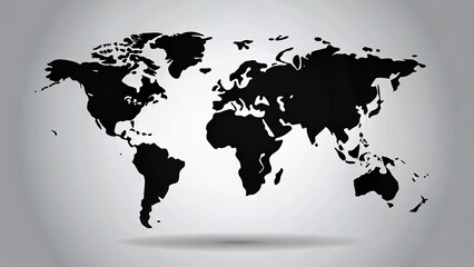 Simple World Map Silhouette: Black & White Flat Design Vector Illustration