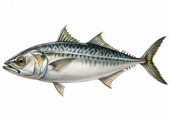 Fototapeta premium Simple Line Drawing Mackerel Fish Illustration, Minimalist Sketch, White Background Stock Photo