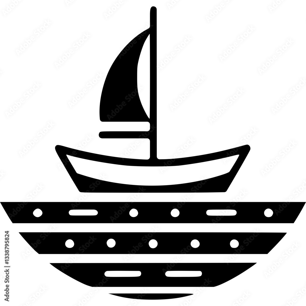 Poster sailboat on the water with sail and hull in black and white style representing leisure activity. sai
