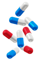 3D render of colorful capsules falling - medical healthcare concept