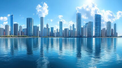 Fototapeta premium Chicago Skyline Reflection: A Stunning Panorama of Modern Architecture