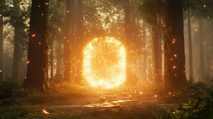 Fototapeta premium Mystical portal in a golden forest