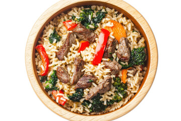 Delicious stir-fried beef and vegetable rice bowl