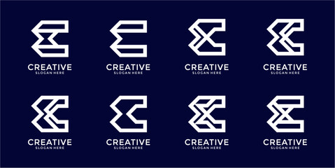 Collection of Abstract Geometric C Letter Logos on Blue