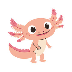 Cute Pink Cartoon Axolotl. A cute drawing in a childish style. Vector illustration