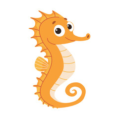 Cute cartoon seahorse isolated on white background. A cute drawing in a childish style. Vector illustration.