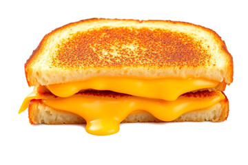 Classic grilled cheese sandwich, perfectly toasted with a golden-brown crust and melted cheese. Fast-food image isolated white background