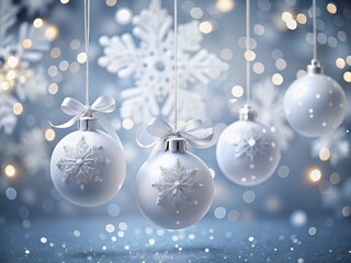 Silhouette Christmas Baubles & Silver Snowflakes Festive Holiday Background