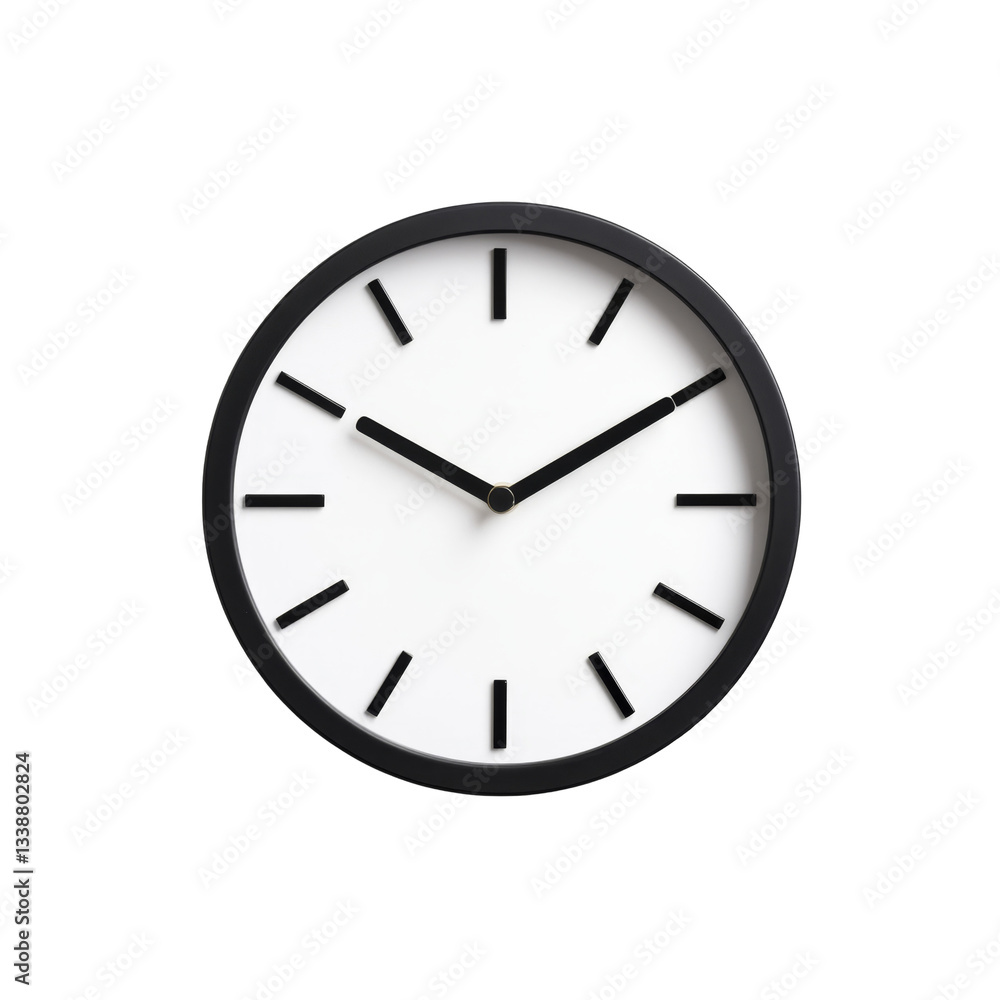 Poster simple black and white round clock with minimalist design and bold hour markings
