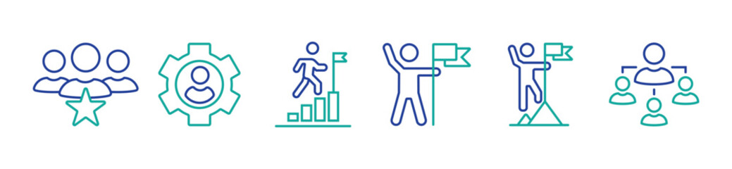 Leadership icon set. Human organization leader teamwork structure hierarchy. Mentorship, coaching, charisma, head, lead, chairman, manager. Vector illustration. vector stock. eps 10.
