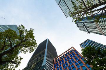 Uprisen view modern office building skyscraper One Bangkok