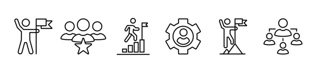 Leadership icon set. Human organization leader teamwork structure hierarchy. Mentorship, coaching, charisma, head, lead, chairman, manager. Vector illustration. vector stock. eps 10.