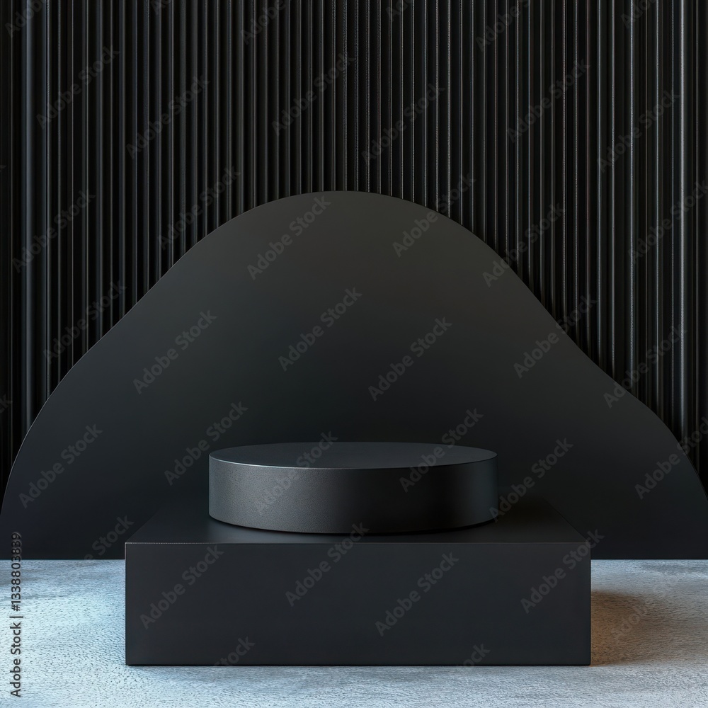 Aufkleber black minimalist product display platform with abstract background