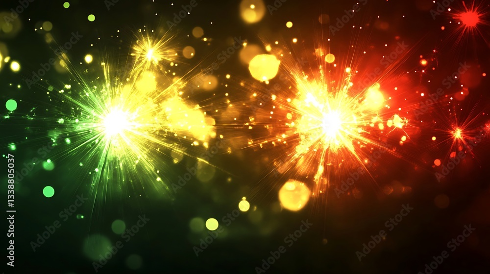 Poster luminous explosions of color, sparkling flares create a captivating bokeh illuminated background
