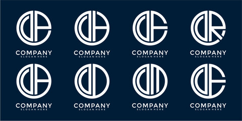 Collection of Eight Minimalist White Letter Monogram Logos on Navy Background