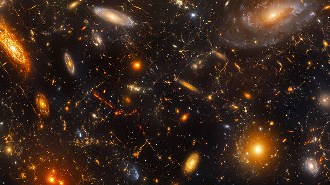 Vast cosmic web of galaxies and stars in deep space exploration. Luminous Web. Illustration