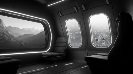 Futuristic Aircraft Cabin View.