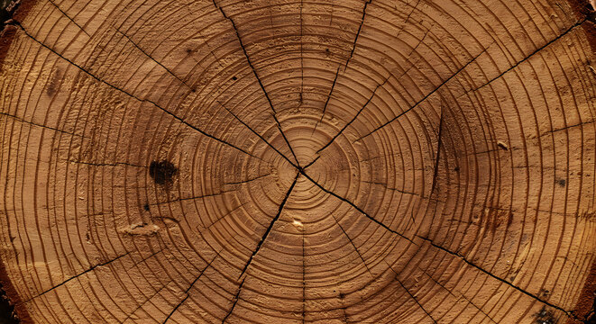 A detailed close-up of a tree ring cross-section, highlighting the intricate growth patterns and the passage of time. Perfect for themes of nature, sustainability, resilience, and environmental studie