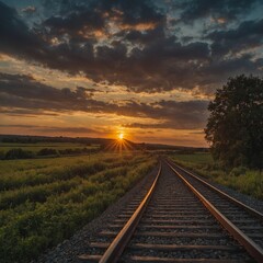 Obraz premium railway in the sunset