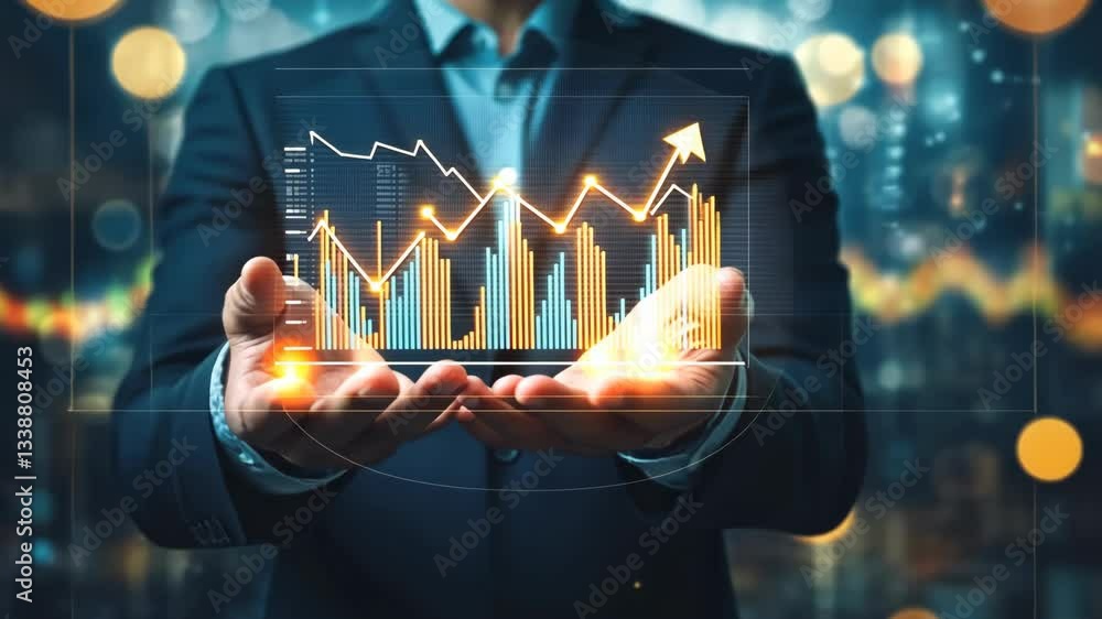 Aufkleber a skilled professional in a tailored suit confidently holds a digital graph showing fluctuating mark