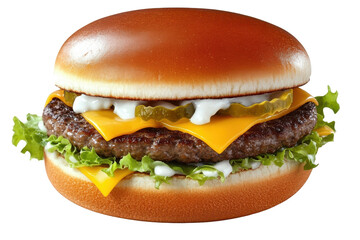 Delicious cheeseburger with fresh lettuce and pickles
