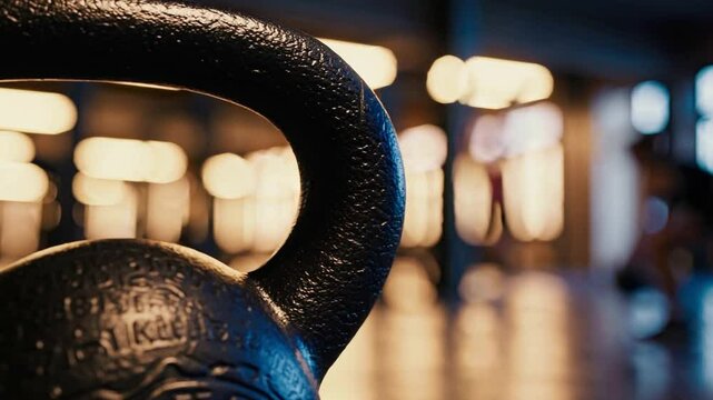 Close-Up of Kettlebell in Modern Gym Atmosphere with Blurred Background, Ideal for Fitness Enthusiasts and Strength Training Lovers
