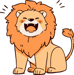 Cute Cartoon Lion Roaring with Joyful Expression in Vibrant Illustration