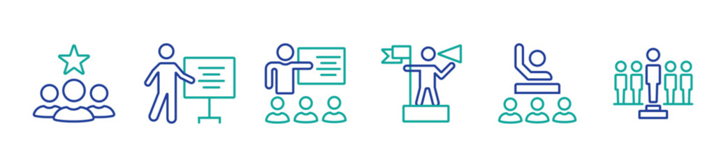Leadership icon set. Human organization leader teamwork structure hierarchy. Mentorship, coaching, charisma, head, lead, chairman, manager. Vector illustration. vector stock. eps 10.