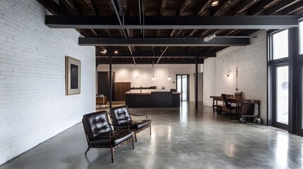 Modern Industrial Office Space Design with Exposed Beams