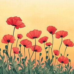 Obraz premium Sunrise Poppy Field Illustration