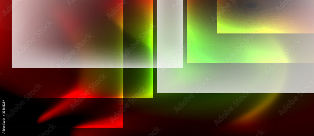 Poster glass squares with neon shiny light abstract background