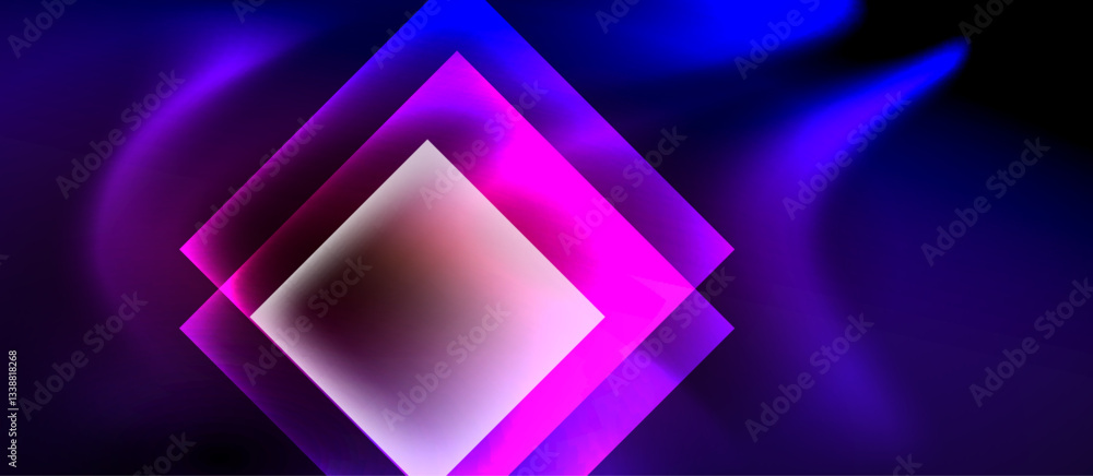 Poster glass squares with neon shiny light abstract background