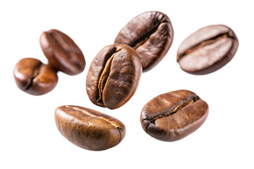 Obraz premium Closeup of Roasted Coffee Beans in Air Floating on Black Background