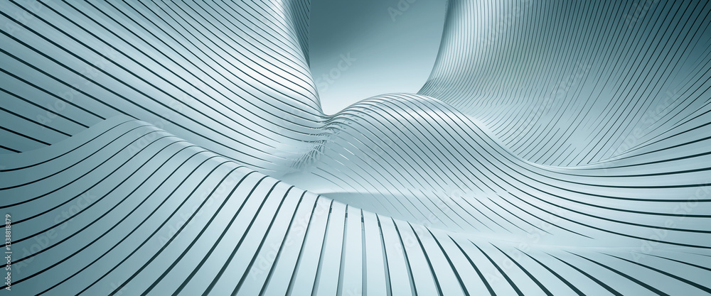 Aufkleber abstract image of flowing, light-blue lines creating a three-dimensional wave-like pattern, showcasi