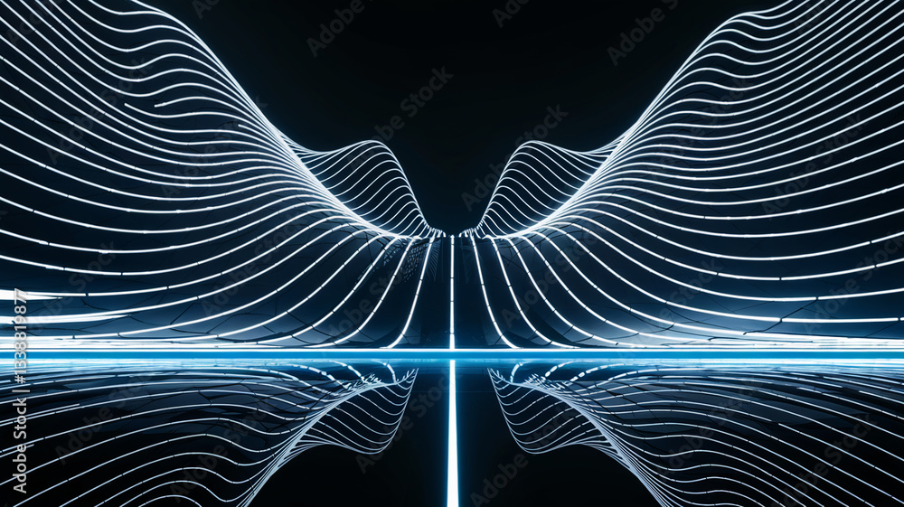 Aufkleber abstract image of flowing neon lines forming waves, creating a futuristic, elegant showcase with a r