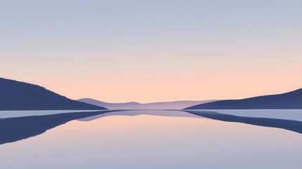 Obraz premium Serene Sunset Reflection over Still Lake and Mountains