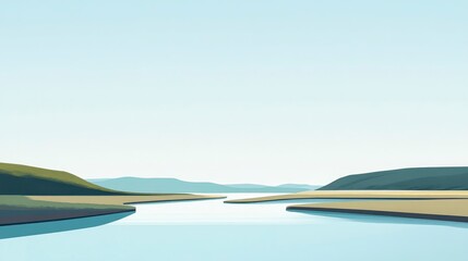 Serene River Landscape Minimalist Coastal Scene